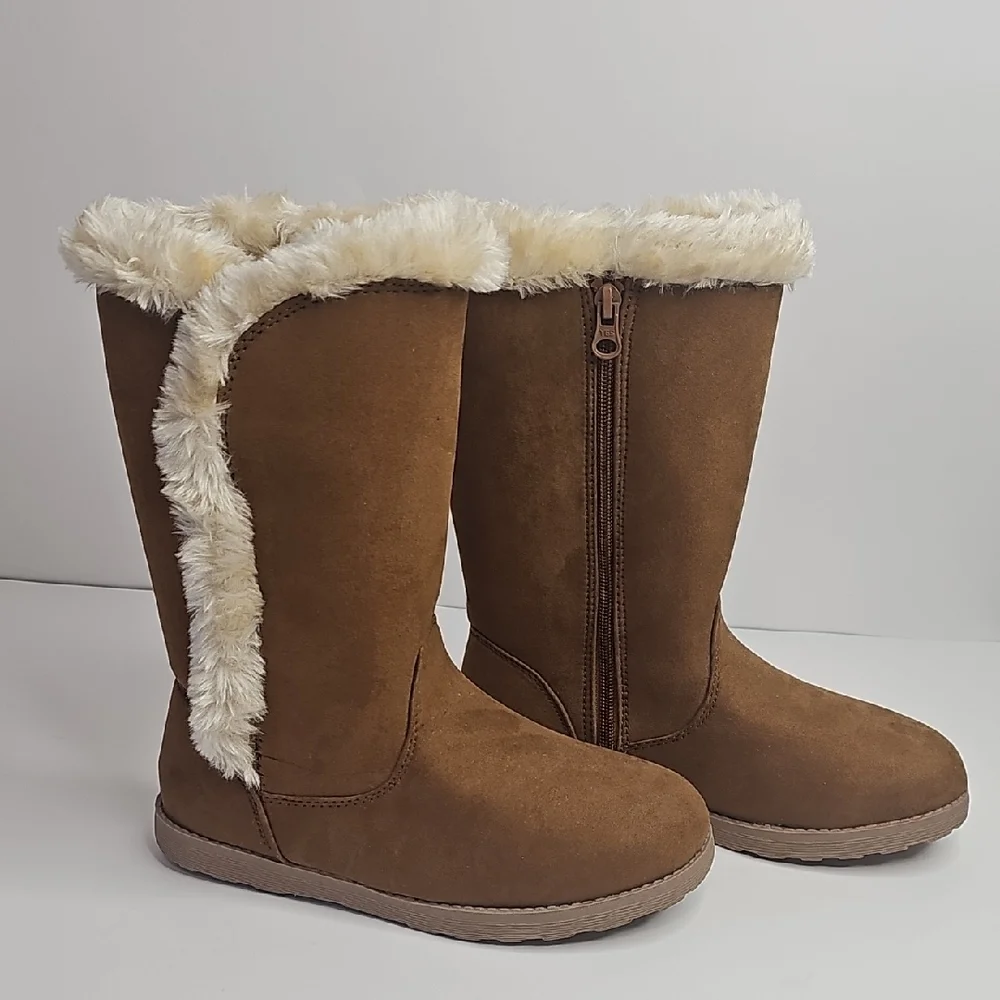 Cat & Jack Girl Brown Winter Boots with Faux‎ Fur Size 3